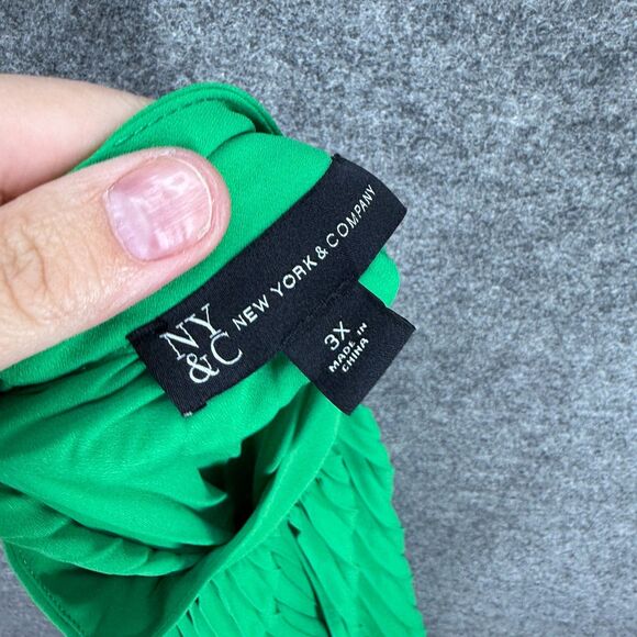 New York & Company Blouse Women 3X Plus Green Sleeveless Wide Strap Pleated - Picture 5 of 7